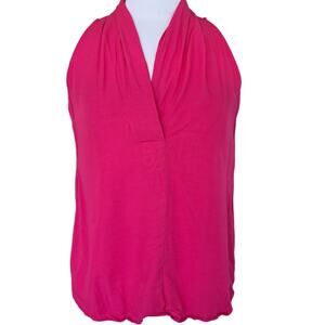 Escapada Solid Bright Pink Sleeveless V-neck Top Size Small Rayon